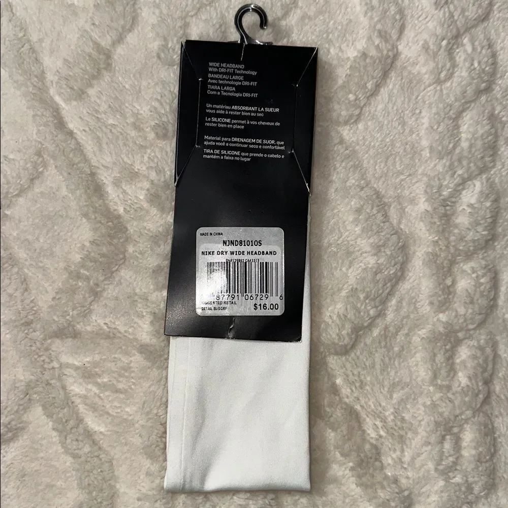 NIKE OS Dri-FIT Unisex White Black Logo Athletic Wide Headband